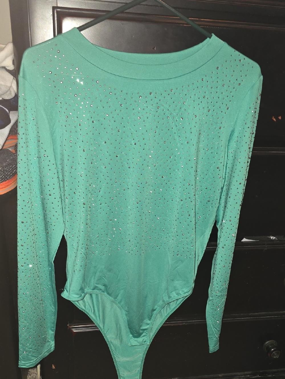 Embellished Teal Long-Sleeve Bodysuit